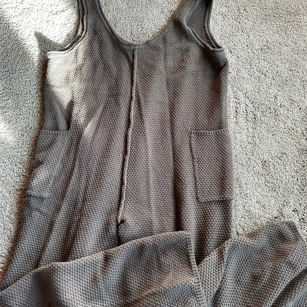 By Together Chocolate Knit Sweater Jumpsuit-Oversized-Size Large